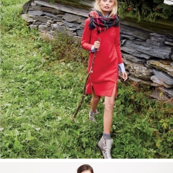 J. Crew Double Zipper Red Shift Dress 3/4 Sleeves  Sz 8 - Picture 3 of 12